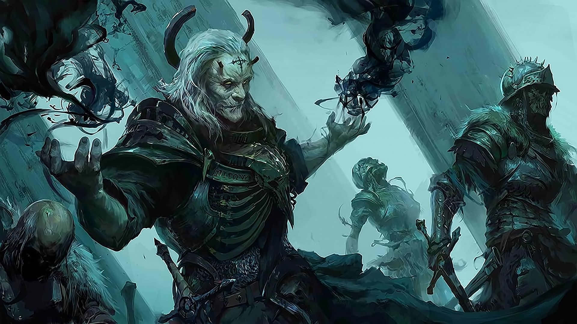 惡魔軍閥在黑暗奇幻戰鬥中指揮不死士兵。 — 巫師 壁紙