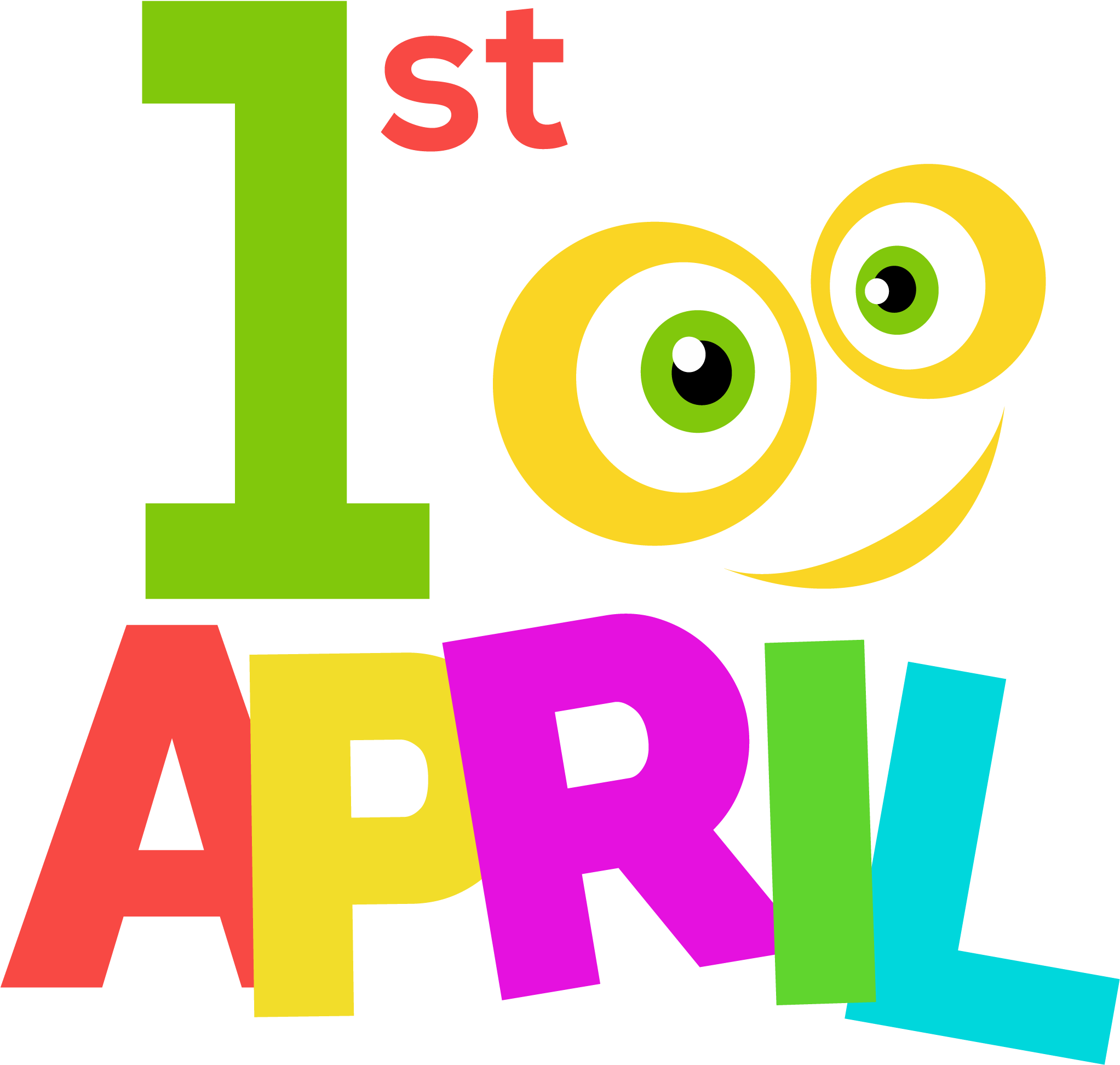 smiling 桌布 壁紙 — 一個有趣的圖形，帶有彩色字母拼出「4月1日」，以及一個在黑色背景上睜大眼睛的笑臉。