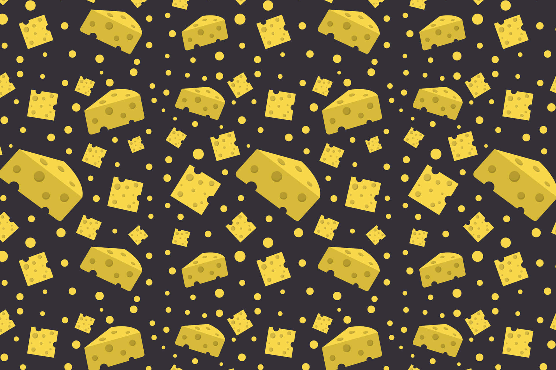 Cheese Pattern 壁紙 — 一個有趣的圖案，黃色起司楔形和圓點散佈在深色背景上。