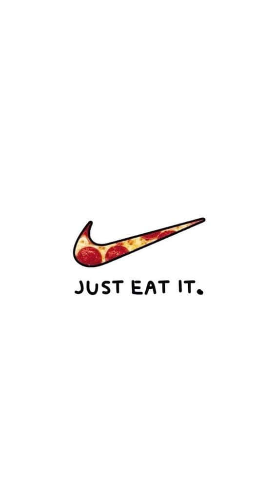 桌布 壁紙 — 一個有趣的披薩片，形狀像Nike的勾號，並帶有文字just eat it。