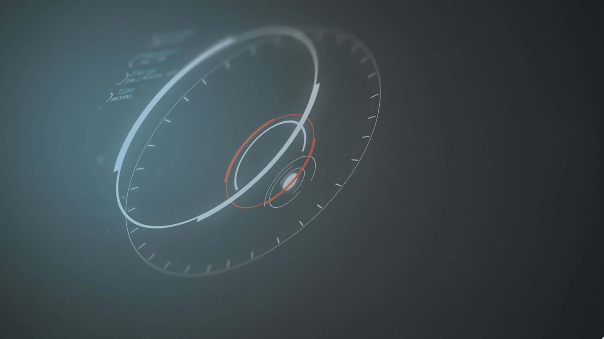 Minimalist Technology 桌布 壁紙 — 一個未來主義的全息介面，在深灰色背景上帶有發光的白色和橙色軌道環。