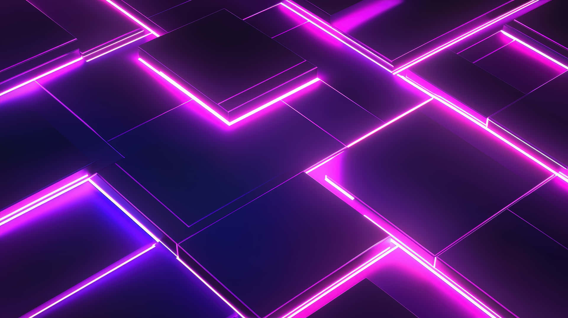 Futuristic Neon Grid with Glowing Purple Lights 壁紙 — 一個未來主義的幾何圖案，由發光的紫色霓虹線勾勒出深色角形面板，呈現時尚的數位設計。