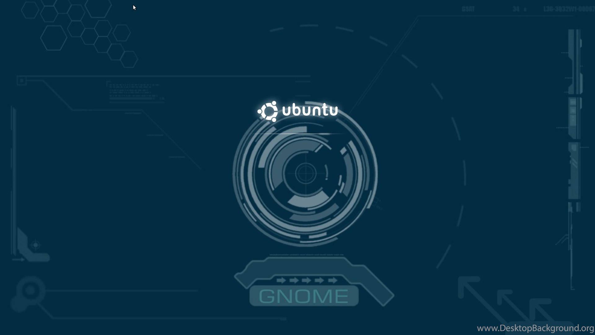 ubuntu 桌布 壁紙 — 一個未來感的藍色科技介面，在圓形HUD設計中央顯示Ubuntu標誌。