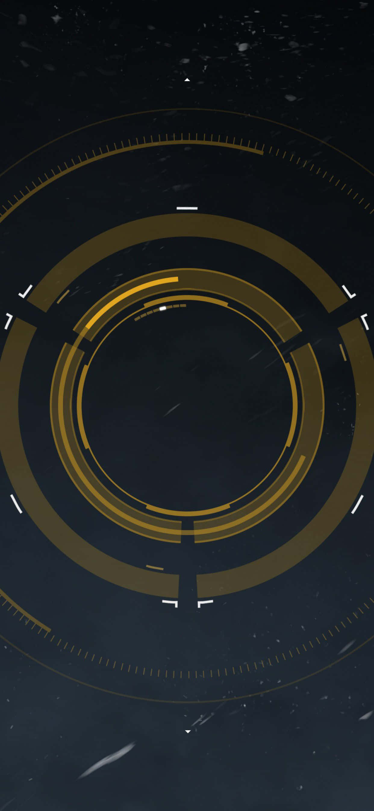 The Division 2 4K 桌布 壁紙 — 一個未來感的金色圓形HUD疊加層在黑暗星空背景中發光，並有漂浮的碎片。