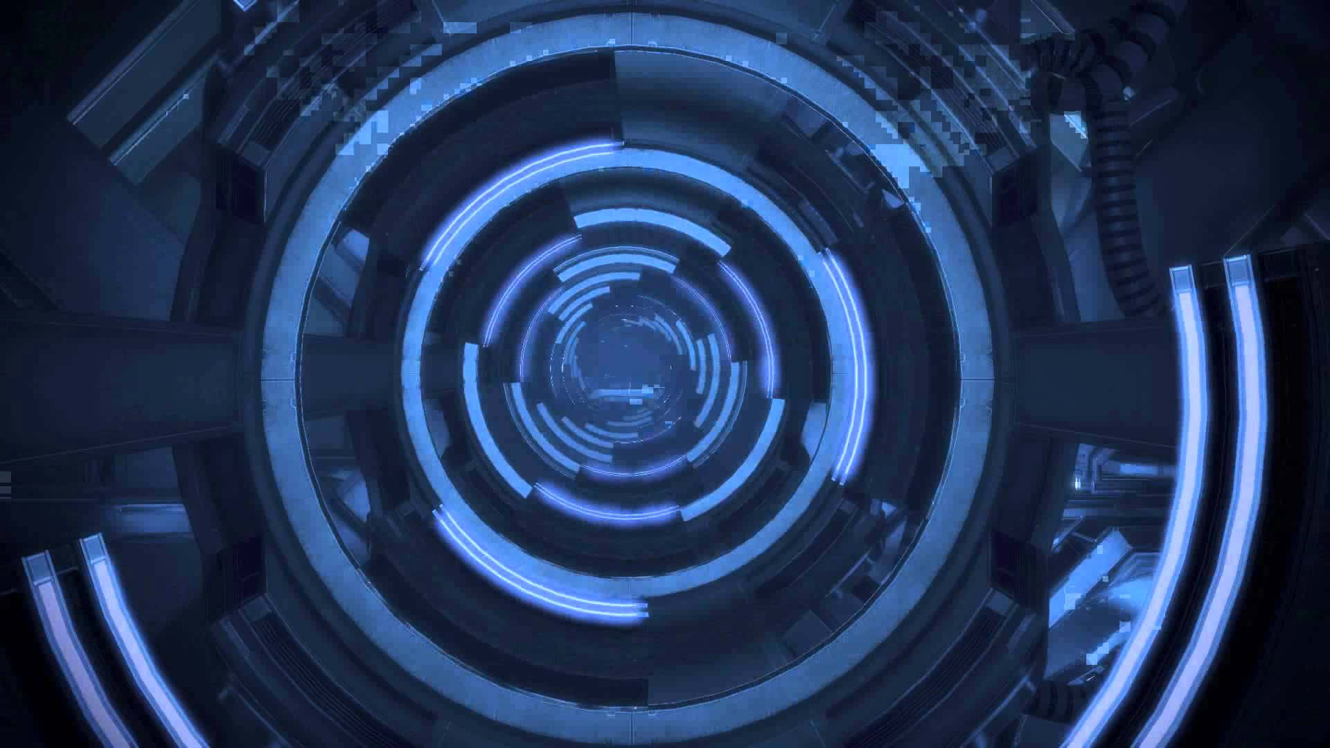 未來風格的藍色霓虹隧道，帶有發光環和金屬牆壁。 — 影片 GIF 壁紙