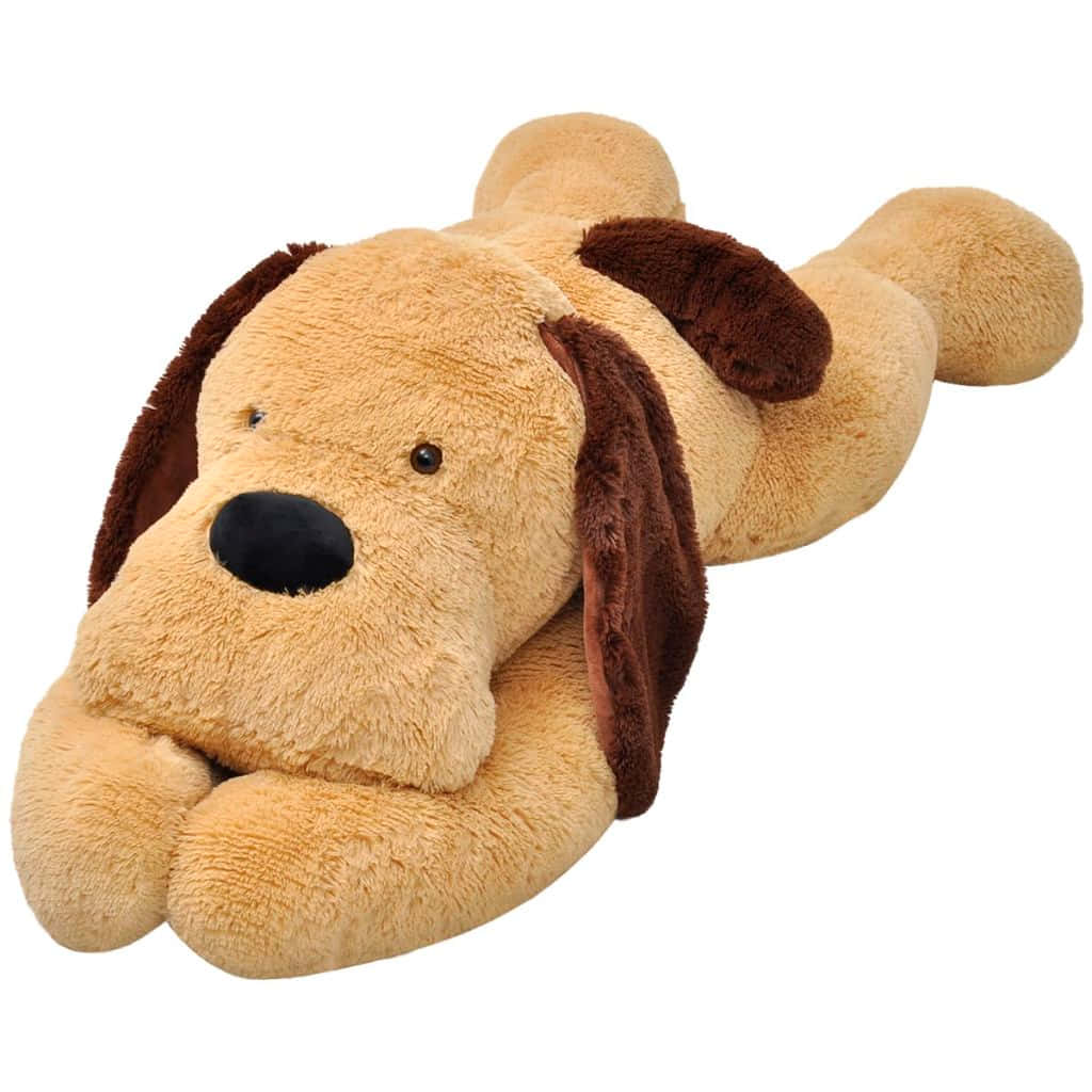 Cuddly 桌布 壁紙 — 一個柔軟的淺棕色毛絨狗玩具，帶有下垂的棕色耳朵，蜷縮在白色背景上。