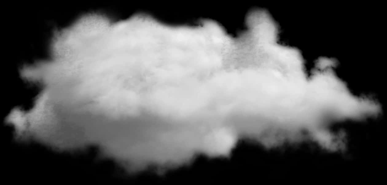 雲朵 桌布 壁紙 — 一個柔軟蓬鬆的雲朵，以灰階渲染在純黑背景上，帶有細微的陰影。