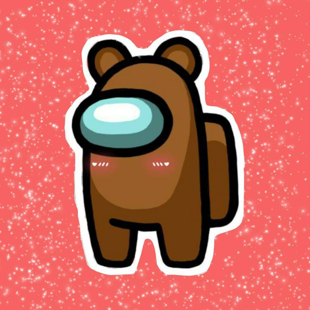 bear hug 桌布 壁紙 — 一個棕色Among Us角色，帶有發光的藍色面罩，站在閃閃發光的粉紅色背景前。