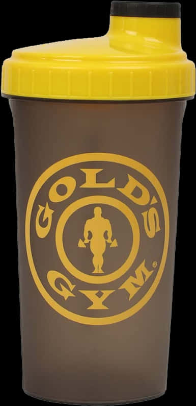 water bottle 桌布 壁紙 — 一個棕色和黃色的Gold's Gym搖搖杯，帶有醒目的標誌，展示舉重剪影。
