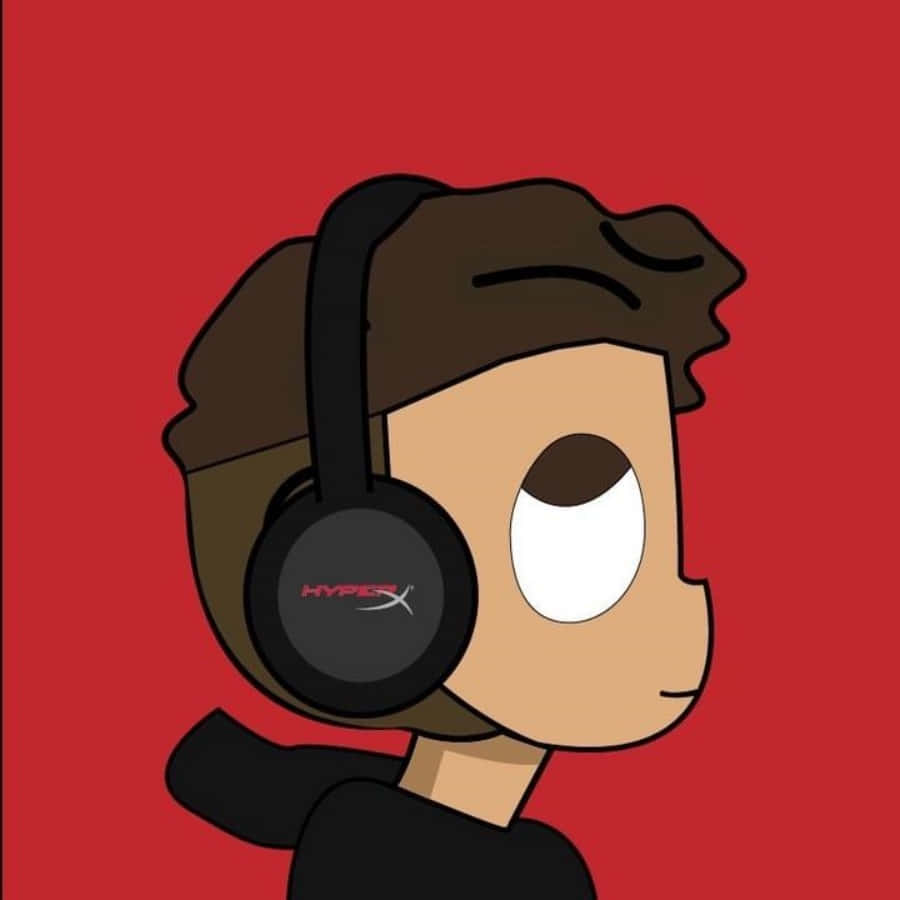 Cool TikTok Profile 桌布 壁紙 — 一個棕色頭髮、戴著耳機的卡通角色在純紅色背景上側視。