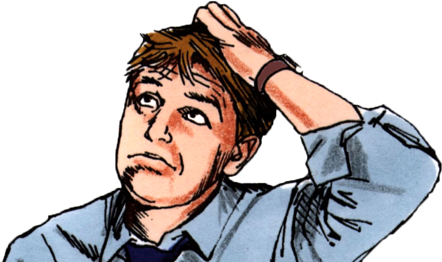 困惑 桌布 壁紙 — 一個棕色頭髮、穿著藍色襯衫的男人，手放在頭上，在黑色背景前看起來很緊張。