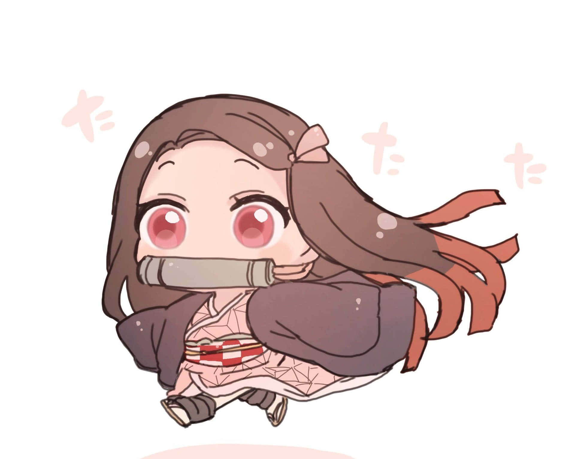 Q版動漫女孩嘴含竹笛奔跑 — 禰豆子 GIF 壁紙