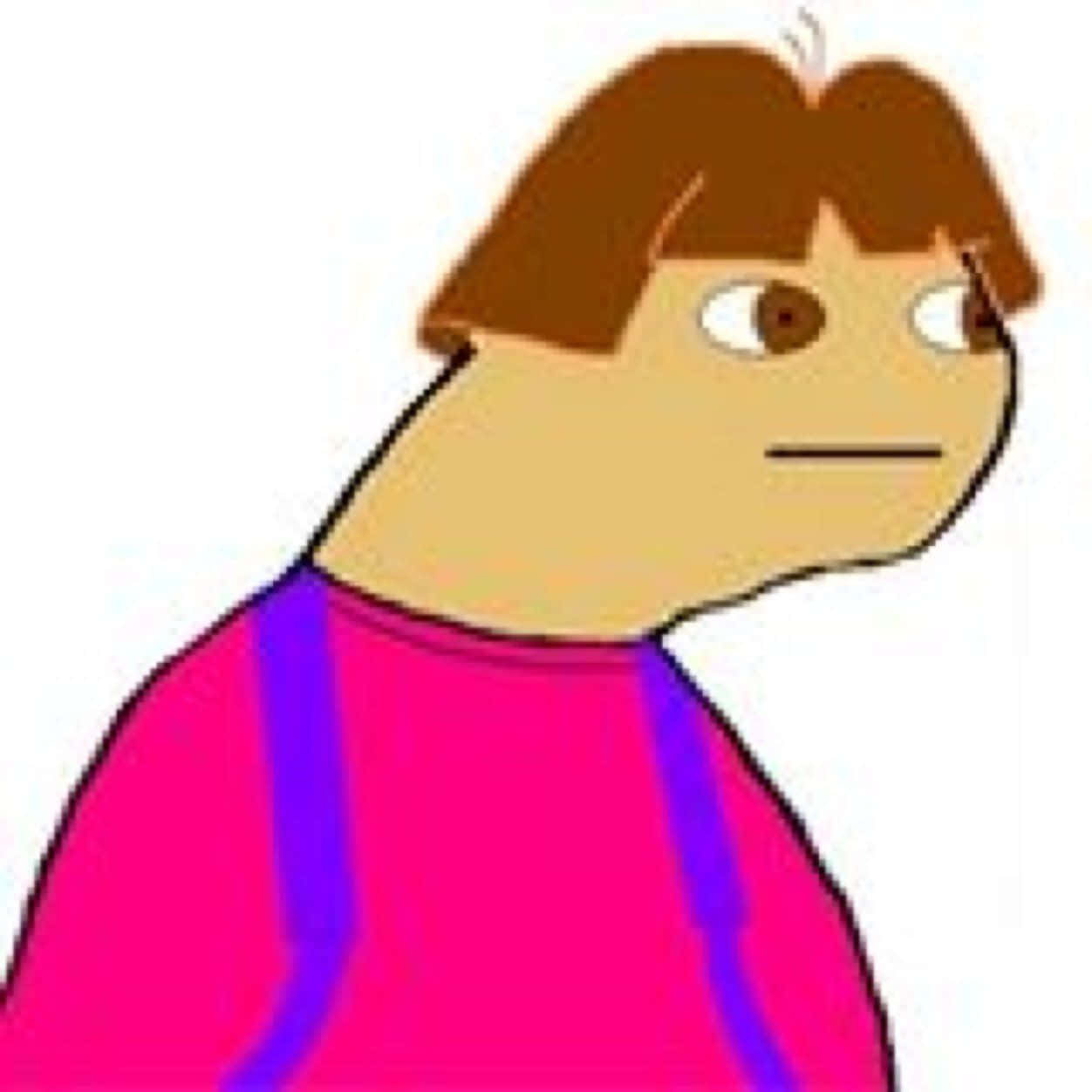 Funny Dora 桌布 壁紙 — 一個棕色頭髮、身穿粉紅色襯衫的卡通人物，帶著無聊的表情側視。