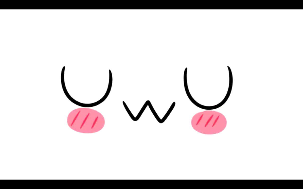 uwu 桌布 壁紙 — 一個極簡主義卡通臉，閉著眼睛，粉紅色臉頰，在純白色背景上。