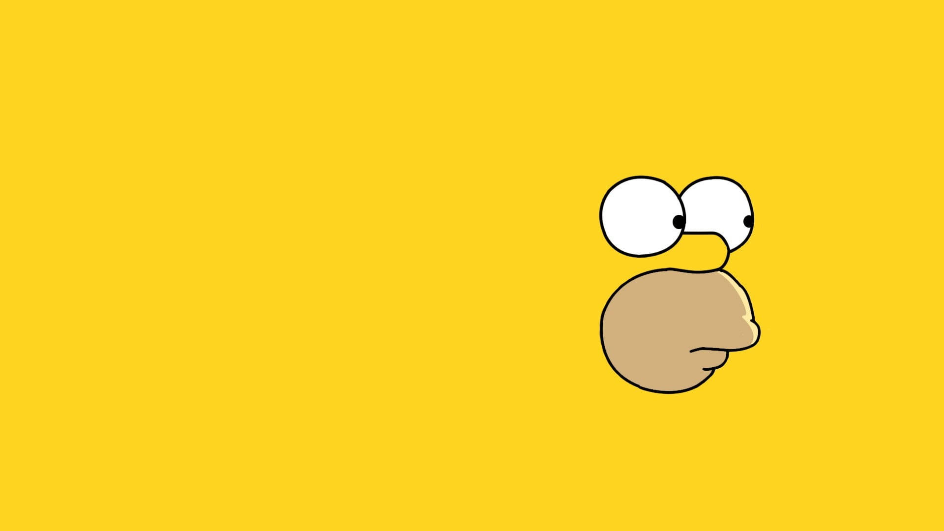 homer 桌布 壁紙 — 一個極簡主義的卡通臉，有大眼睛和簡單的嘴巴，從右側窺視，背景為純黃色。