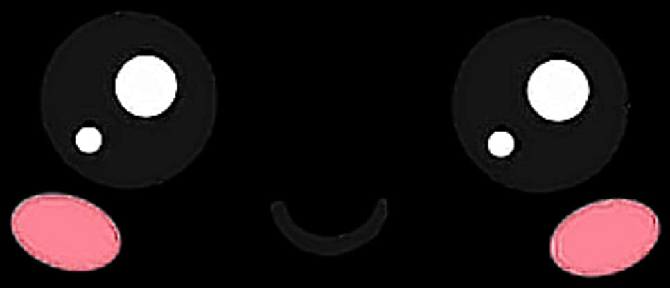 Happy Face 桌布 壁紙 — 一個極簡主義的卡通臉孔，有大黑眼睛、白色瞳孔、粉紅臉頰和簡單的微笑，背景為黑色。