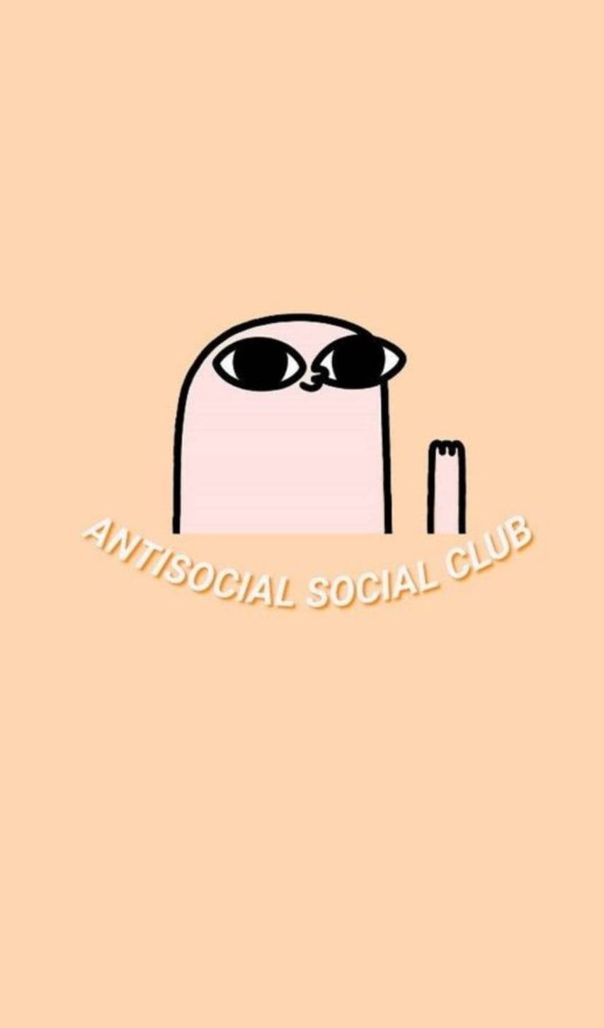 Social 桌布 壁紙 — 一個極簡主義的卡通角色，戴著太陽眼鏡和香煙，在純桃色背景上，帶有「ANTISOCIAL SOCIAL CLUB」文字。