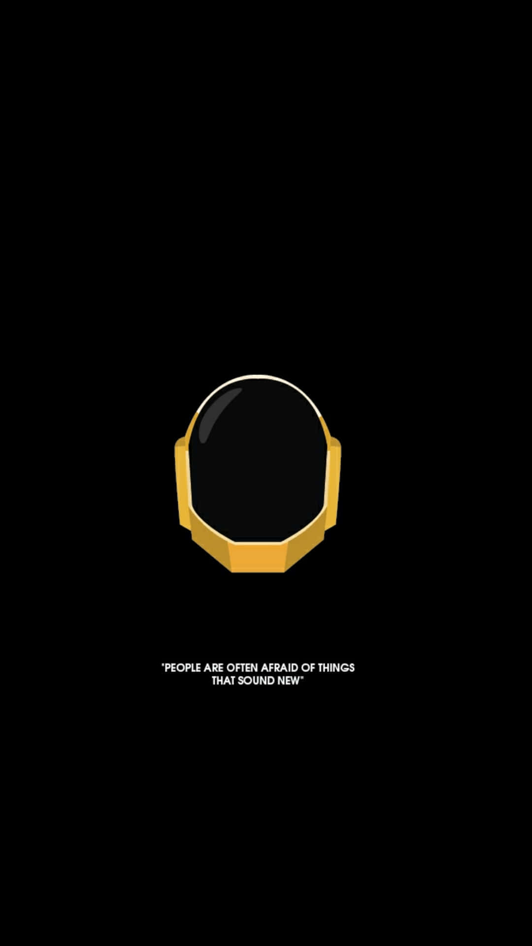 AMOLED 桌布 壁紙 — 一個極簡主義的金色太空人頭盔漂浮在鮮明的黑色背景上，下方附有引言。