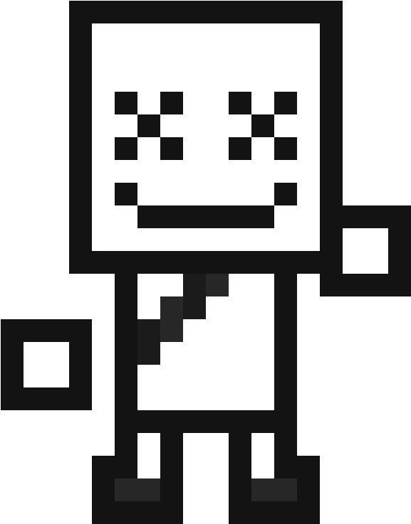Marshmello 動態圖 桌布 壁紙 — 一個極簡像素藝術角色，具有塊狀白色身體和黑色像素眼睛和嘴巴，背景為黑色。