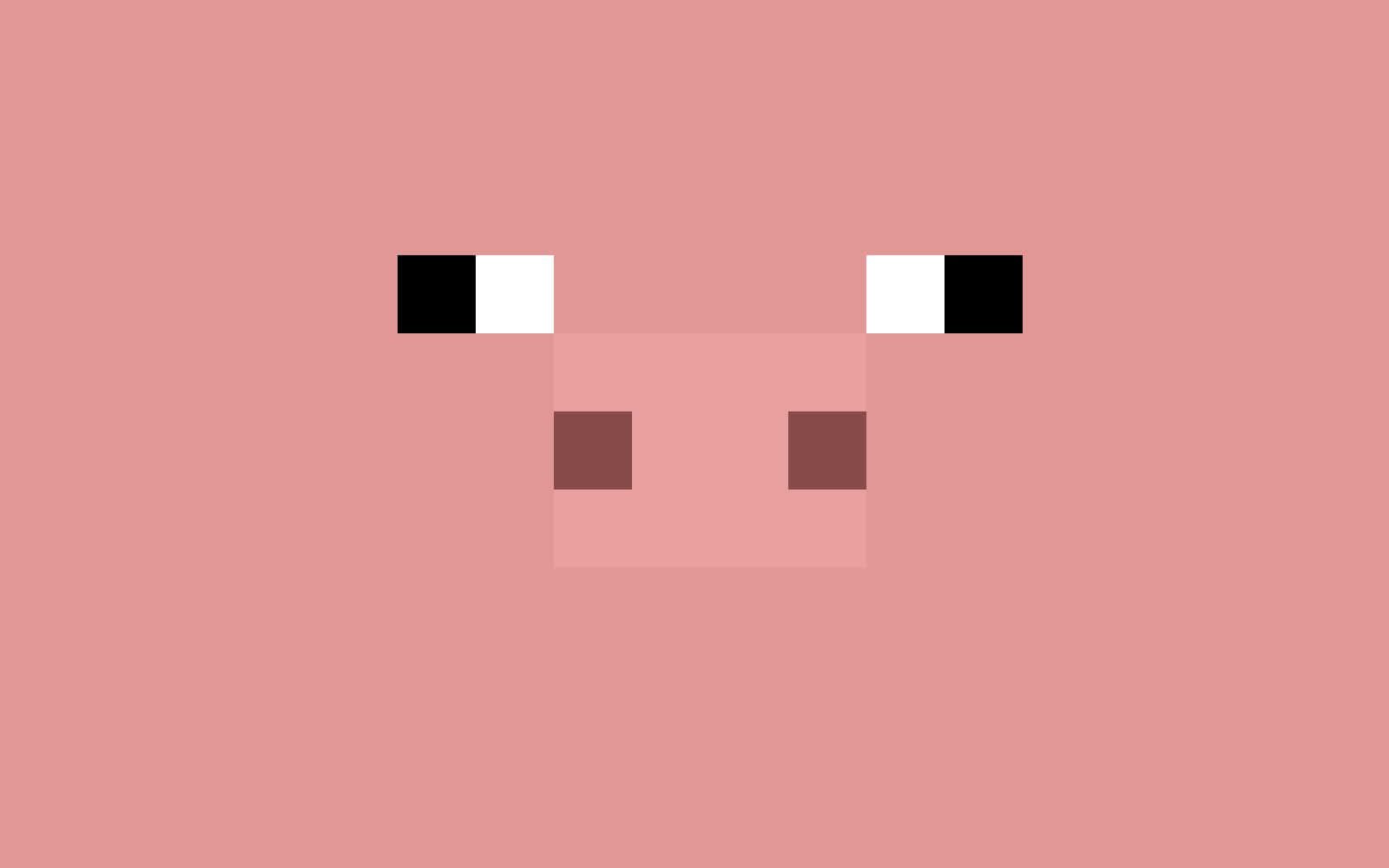Minecraft Pig 桌布 壁紙 — 一個極簡像素風格的豬臉，帶有黑白眼睛和棕色鼻子，背景為純粉色。