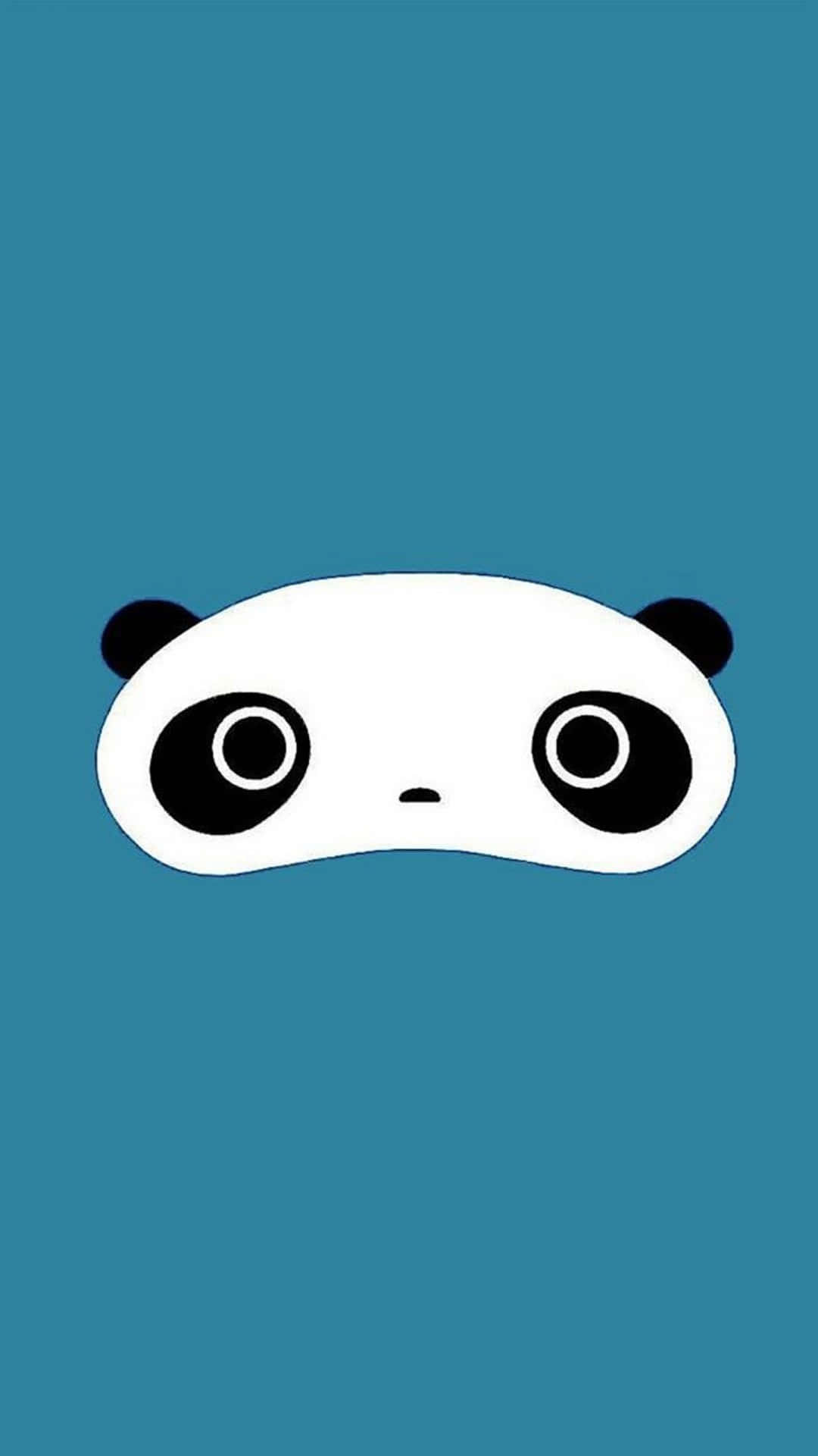 熊貓 桌布 壁紙 — 一個極簡卡通熊貓臉，大眼睛從純青色背景中探出。