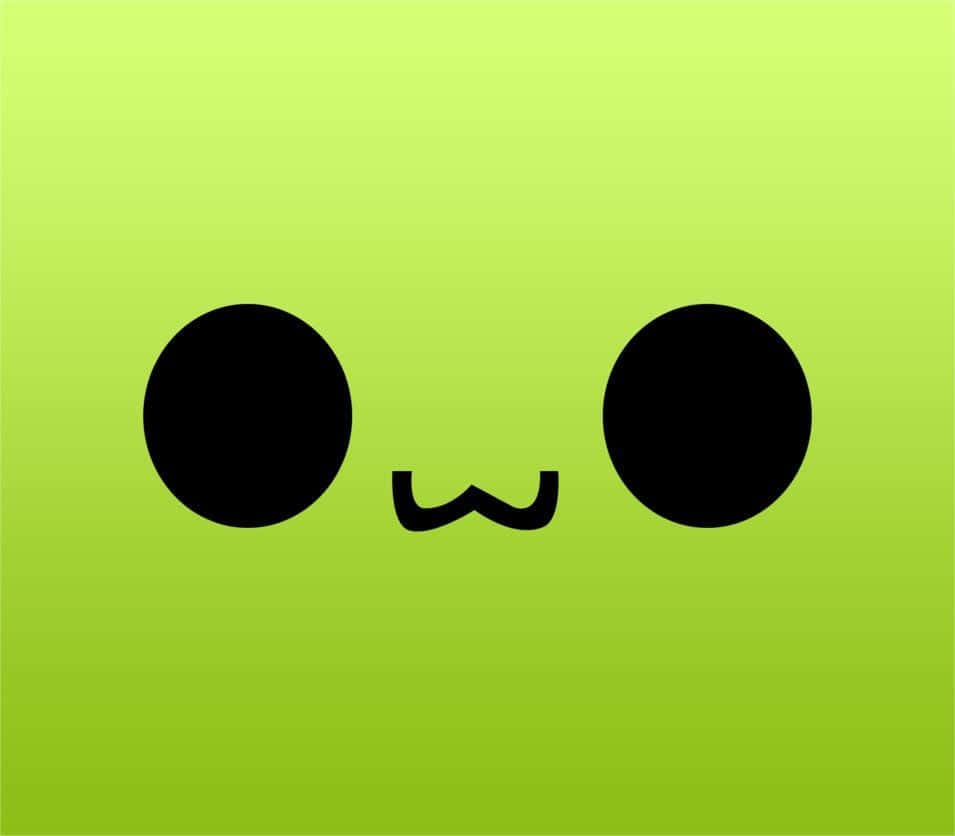Cute Green 桌布 壁紙 — 一個極簡可愛的臉，有兩個黑色圓圈作為眼睛，在漸變萊姆綠背景上有一個波浪形的微笑。