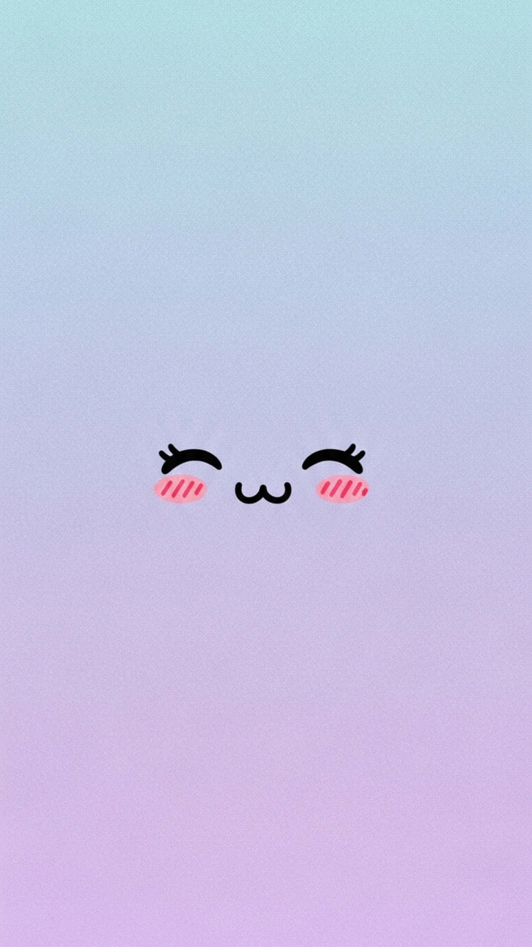 Cute Blushing Kawaii Face with Tiny Closed Eyes and Soft Smile, Pastel Lavender Background 壁紙 — 一個極簡可愛的臉，閉著眼睛，粉紅色的臉頰，居中在柔和的漸變背景上。