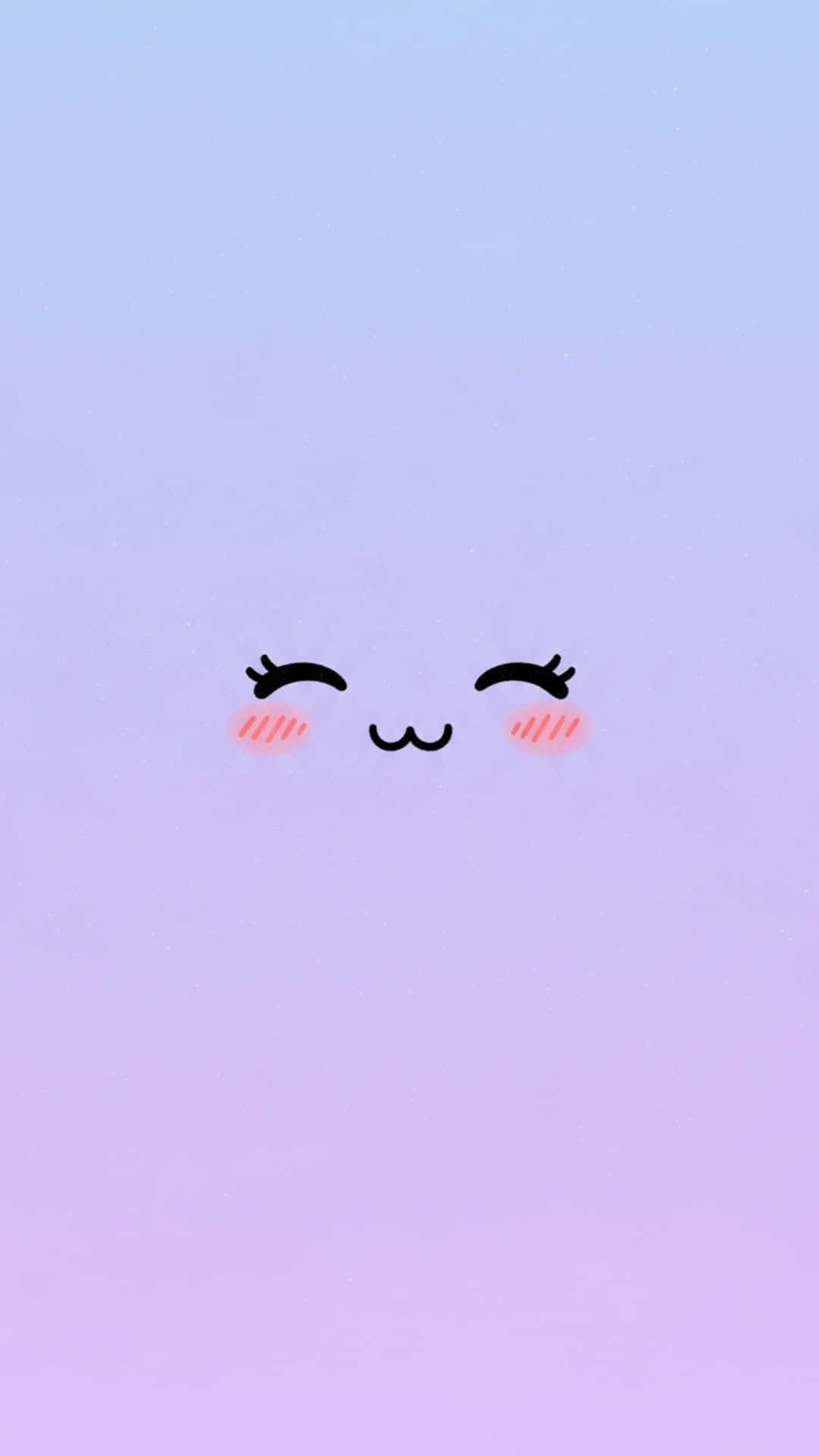 Cute Blushing Kawaii Face with Tiny Closed Eyes and Soft Smile, Pastel Lavender Background 壁紙 — 一個極簡可愛的臉，閉著眼睛，臉頰紅潤，位於柔和的薰衣草到淺藍色漸變背景中央。