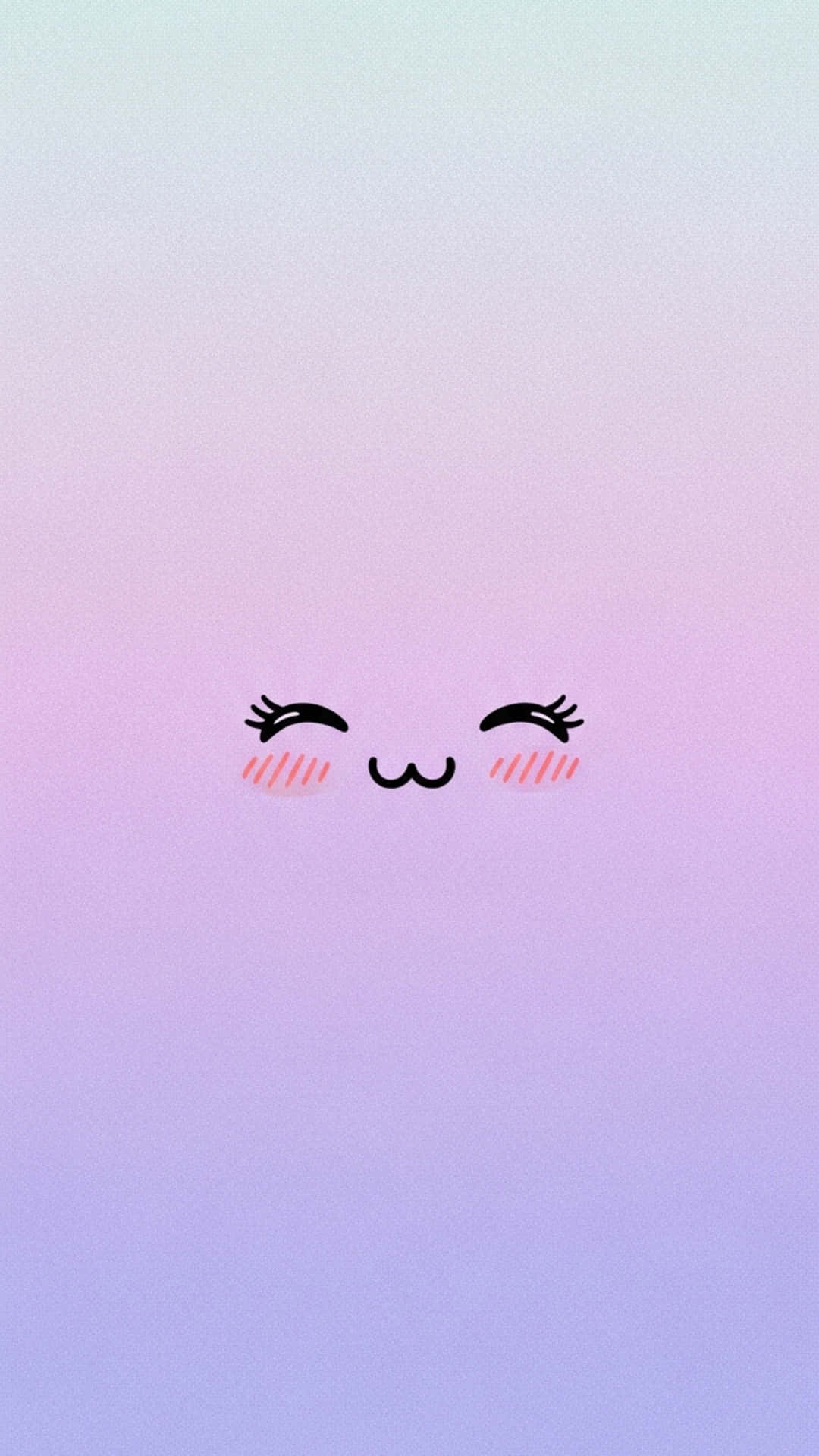 Cute Blushing Kawaii Face with Tiny Closed Eyes and Soft Smile, Pastel Lavender Background 壁紙 — 一個極簡可愛的臉，閉著眼睛，臉頰泛紅，位於柔和的粉彩漸變背景中央。