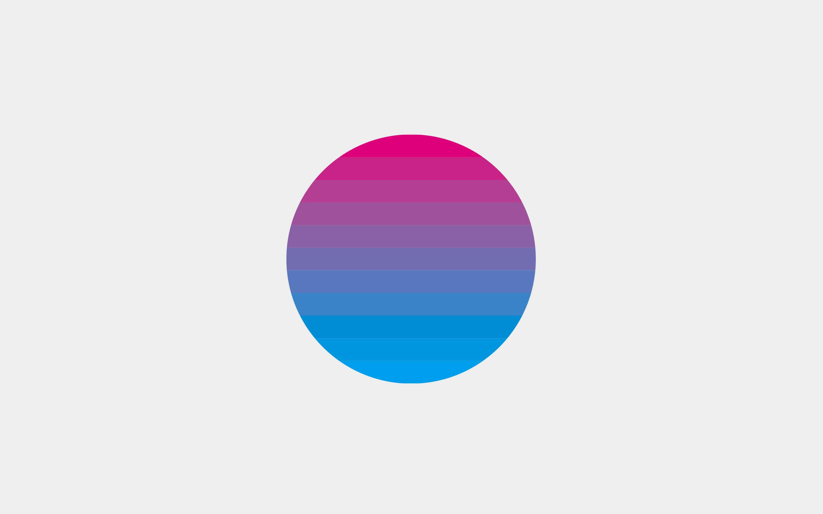 Bi Flag 桌布 壁紙 — 一個極簡圓形，帶有從粉紅色過渡到藍色的水平條紋，背景為淺灰色。