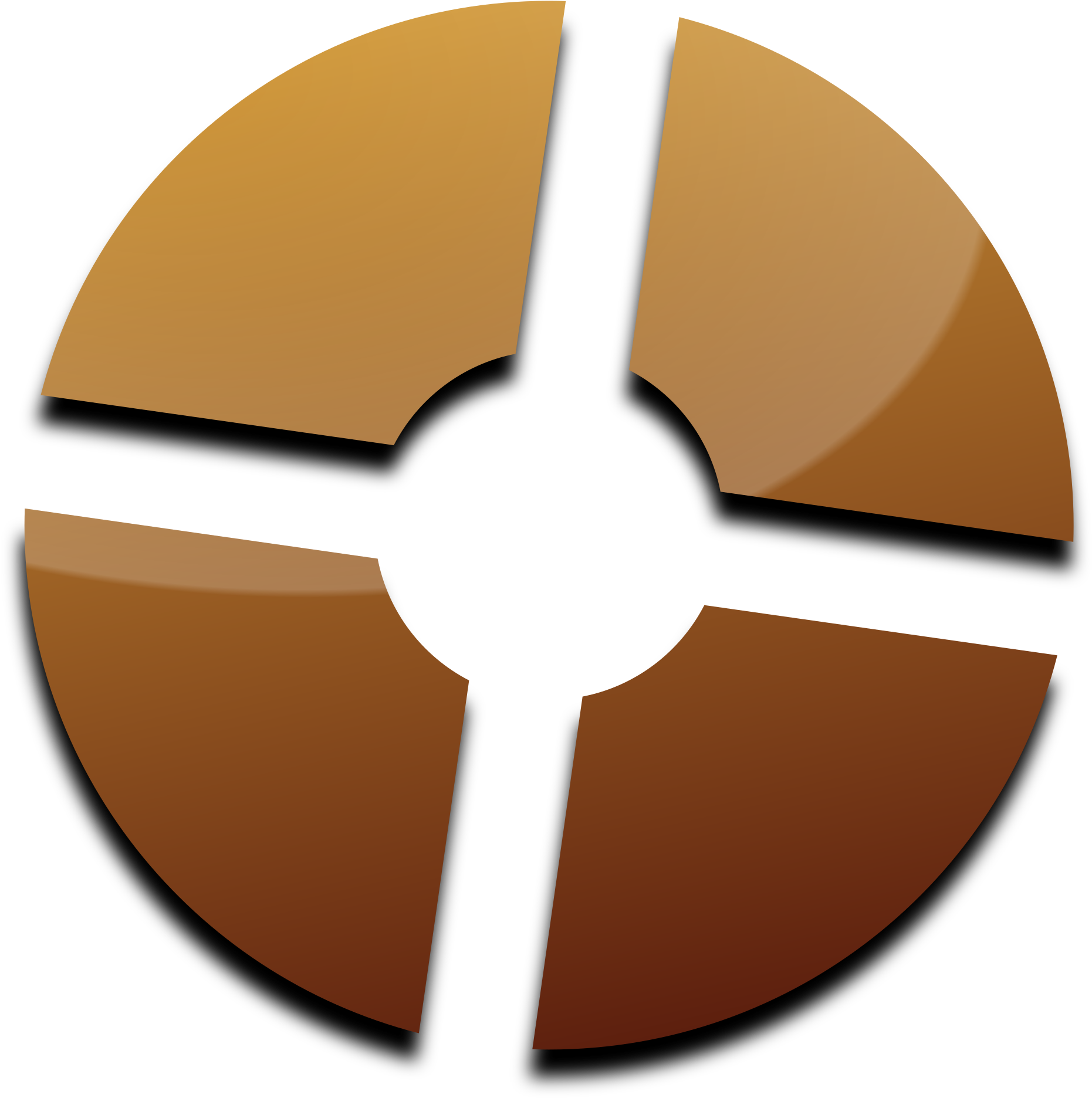 Tf2 Logo 桌布 壁紙 — 一個極簡圓形設計，四個金棕色部分從黑色中心向外輻射，背景為黑色。
