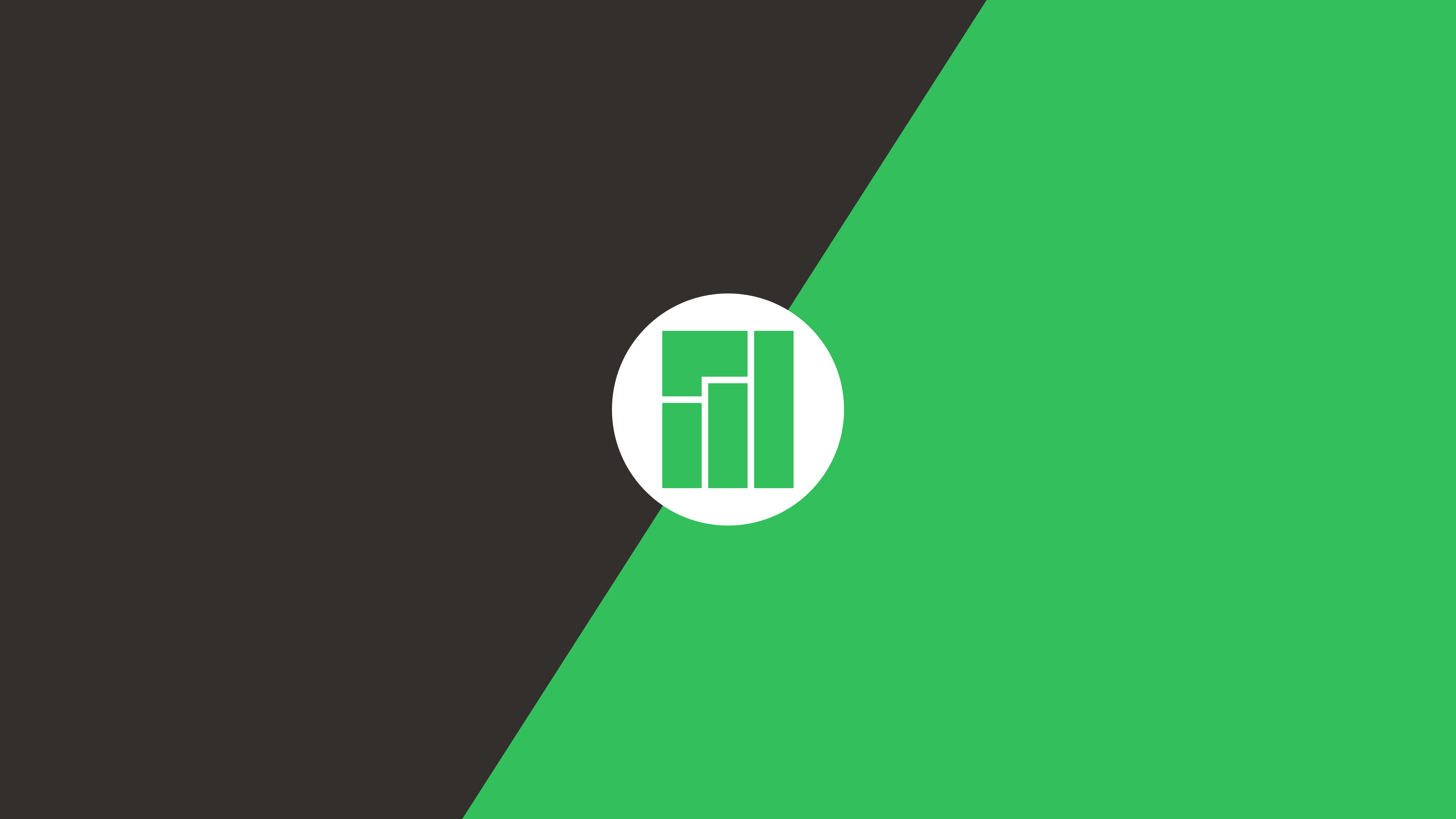 Manjaro 桌布 壁紙 — 一個極簡圖形，採用綠色和深灰色對角分割，中央有一個白色圓圈，內含綠色條形圖標誌。