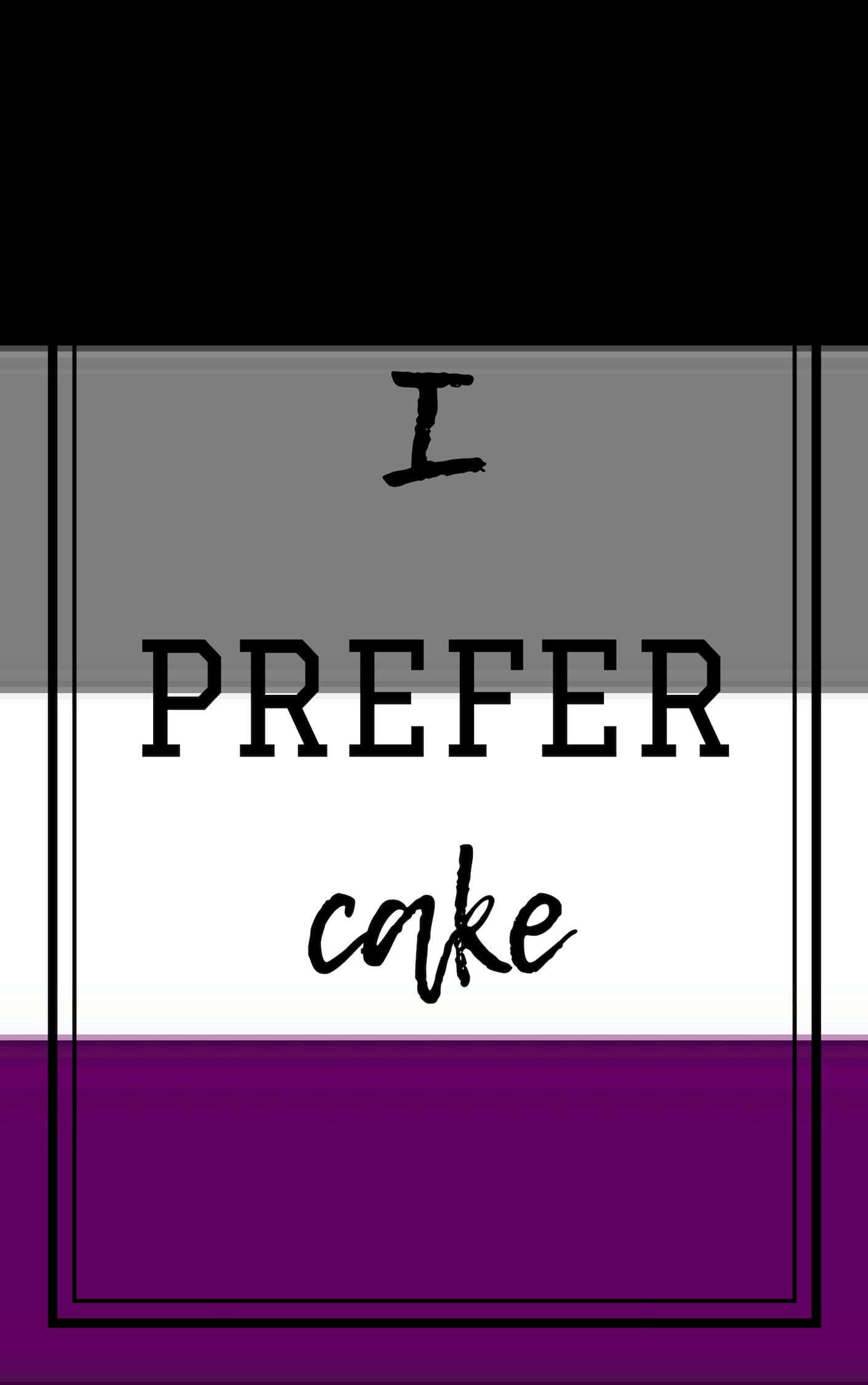 Quote 桌布 壁紙 — 一個極簡圖形，粗體文字寫著「I PREFER cake」，背景為黑、灰、白和紫色的三色組合。