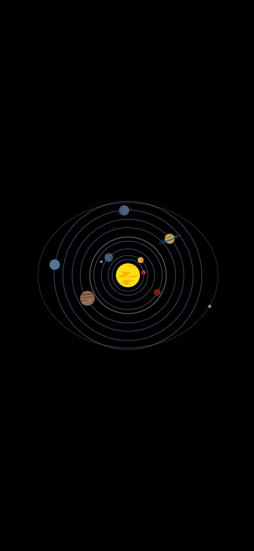 太陽系圖，行星沿細線繞中央太陽運行。 — 太陽系 GIF 壁紙