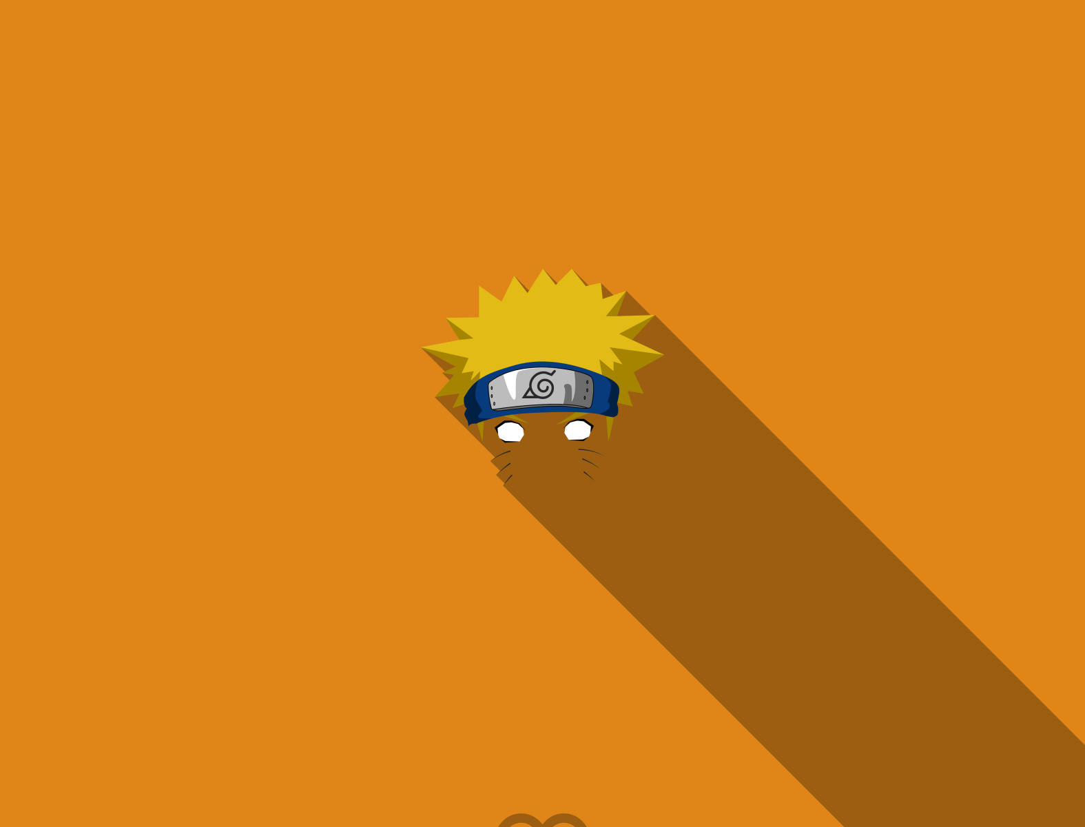 Yellow Naruto 桌布 壁紙 — 一個極簡平面設計，描繪鳴人從陰影後探出頭來，帶有尖刺黃色頭髮和頭帶，背景為橙色。