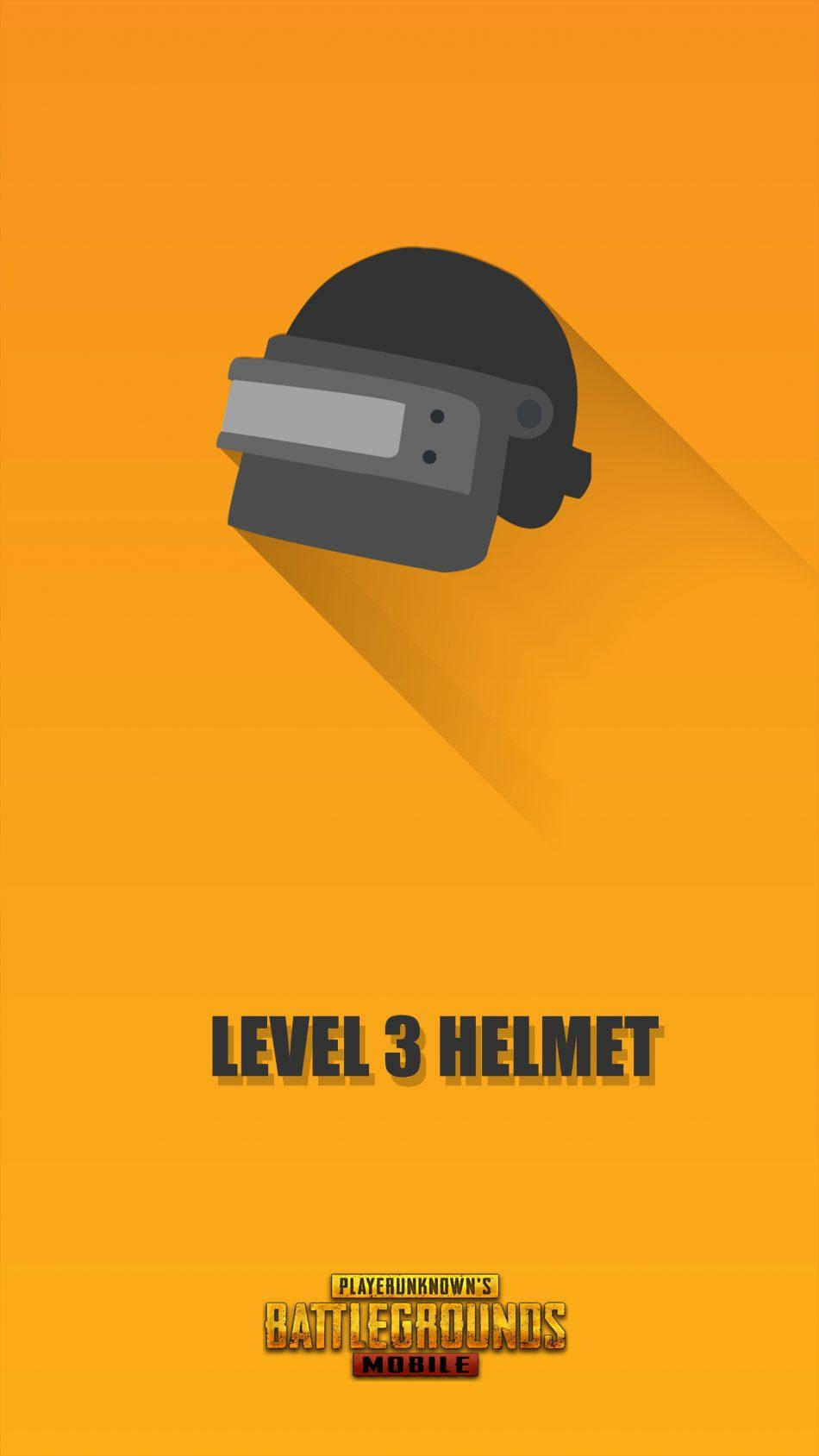 Pubg Logo 桌布 壁紙 — 一個極簡平面設計，黑色 Level 3 頭盔在鮮豔橙色背景上投下長長的陰影，下方有遊戲標題文字。