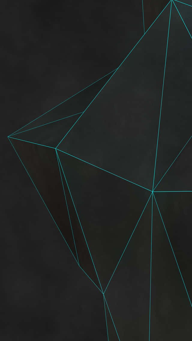 Geometric iPhone 桌布 壁紙 — 一個極簡幾何抽象設計，發光的青色線條在深色紋理背景上形成多面體形狀。