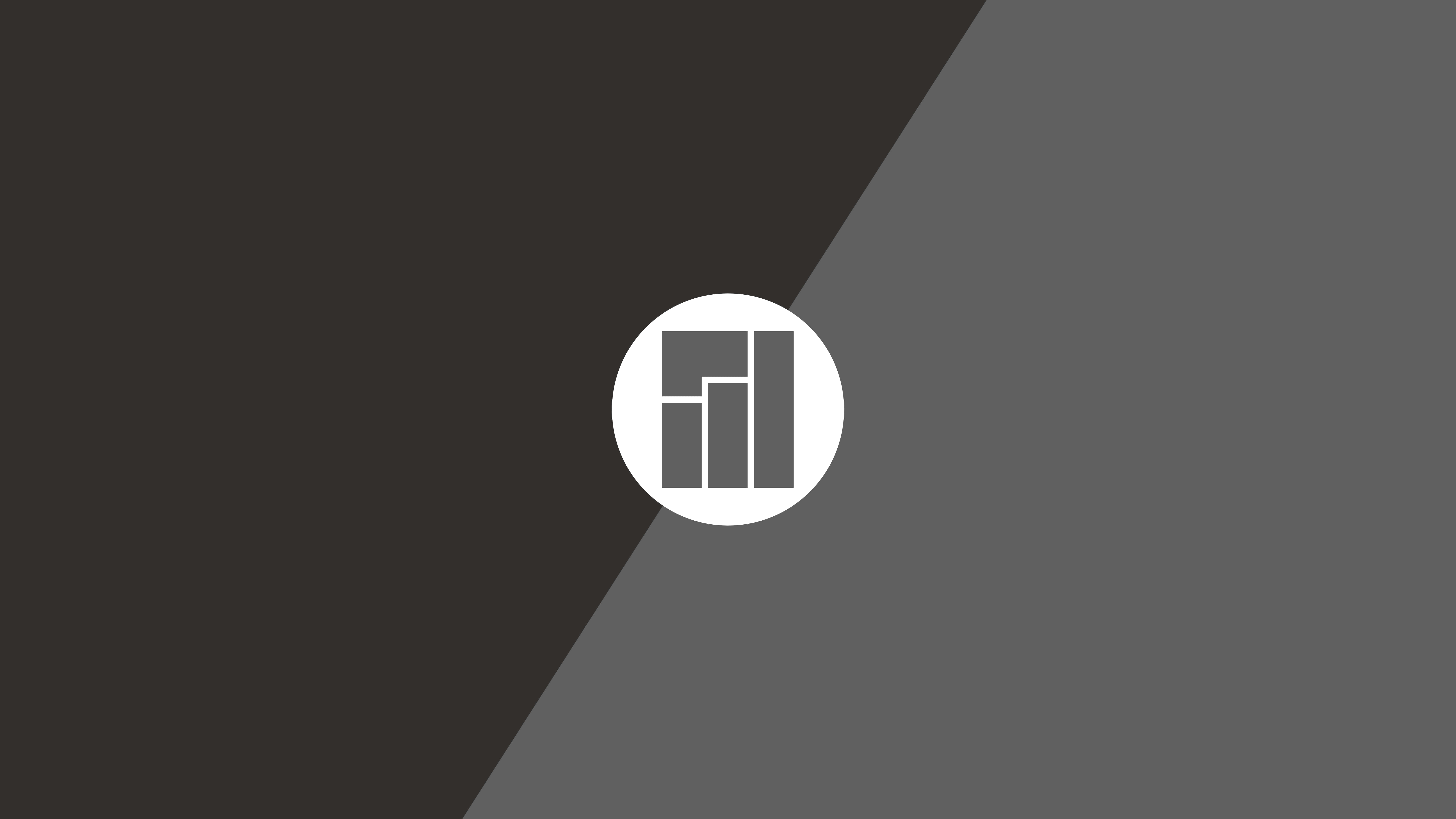 Manjaro 桌布 壁紙 — 一個極簡幾何標誌，白色圓圈內置長條圖圖示，背景為對角深灰色和淺灰色。