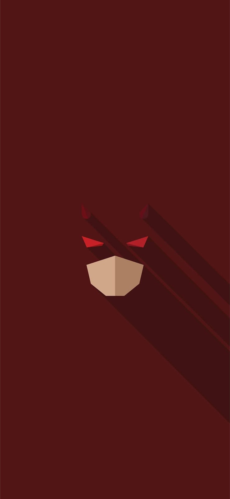 Marvel Superheroes 桌布 壁紙 — 一個極簡幾何狐狸頭，帶有紅色眼睛和長陰影，位於深棗紅色背景上。