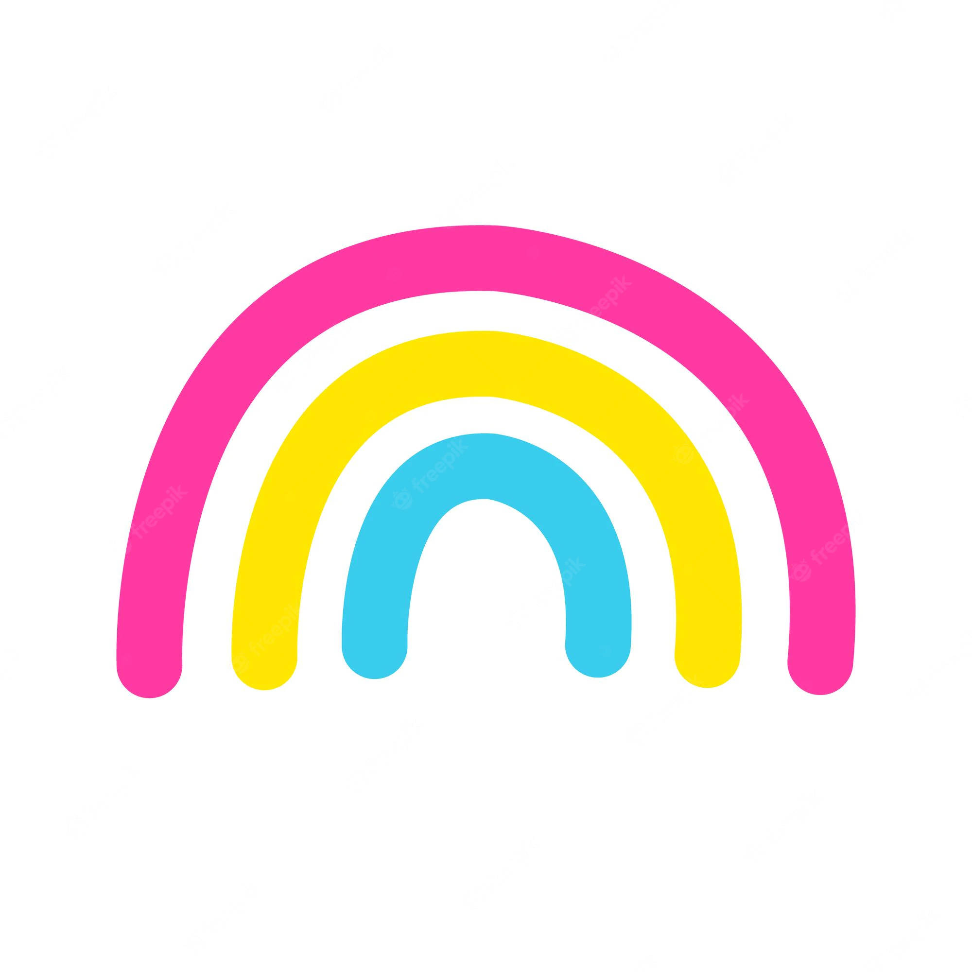 Pansexual 桌布 壁紙 — 一個極簡彩虹，在乾淨的白色背景上帶有鮮明的粉紅色、黃色和青色弧線。