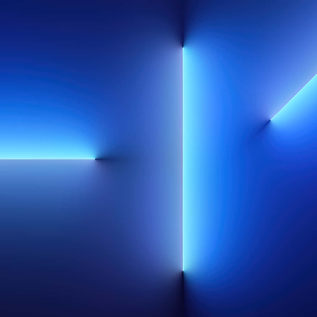 Blue Neon 桌布 壁紙 — 一個極簡抽象場景，發光的藍色光束在黑暗的幾何空間中交錯。