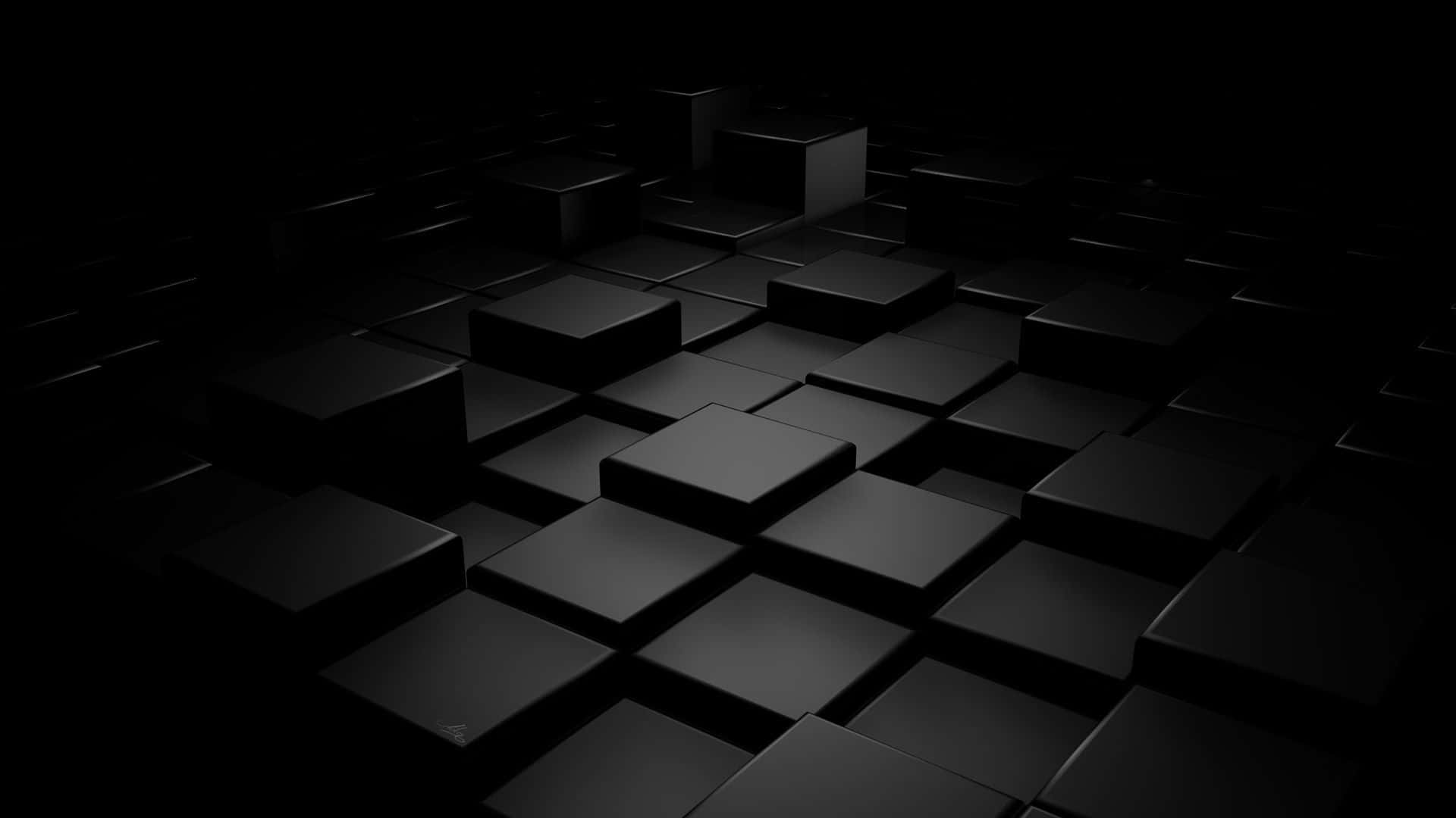 黑色立方體在黑暗網格中的抽象圖案，帶柔和燈光。 — 3D 桌面 GIF 壁紙