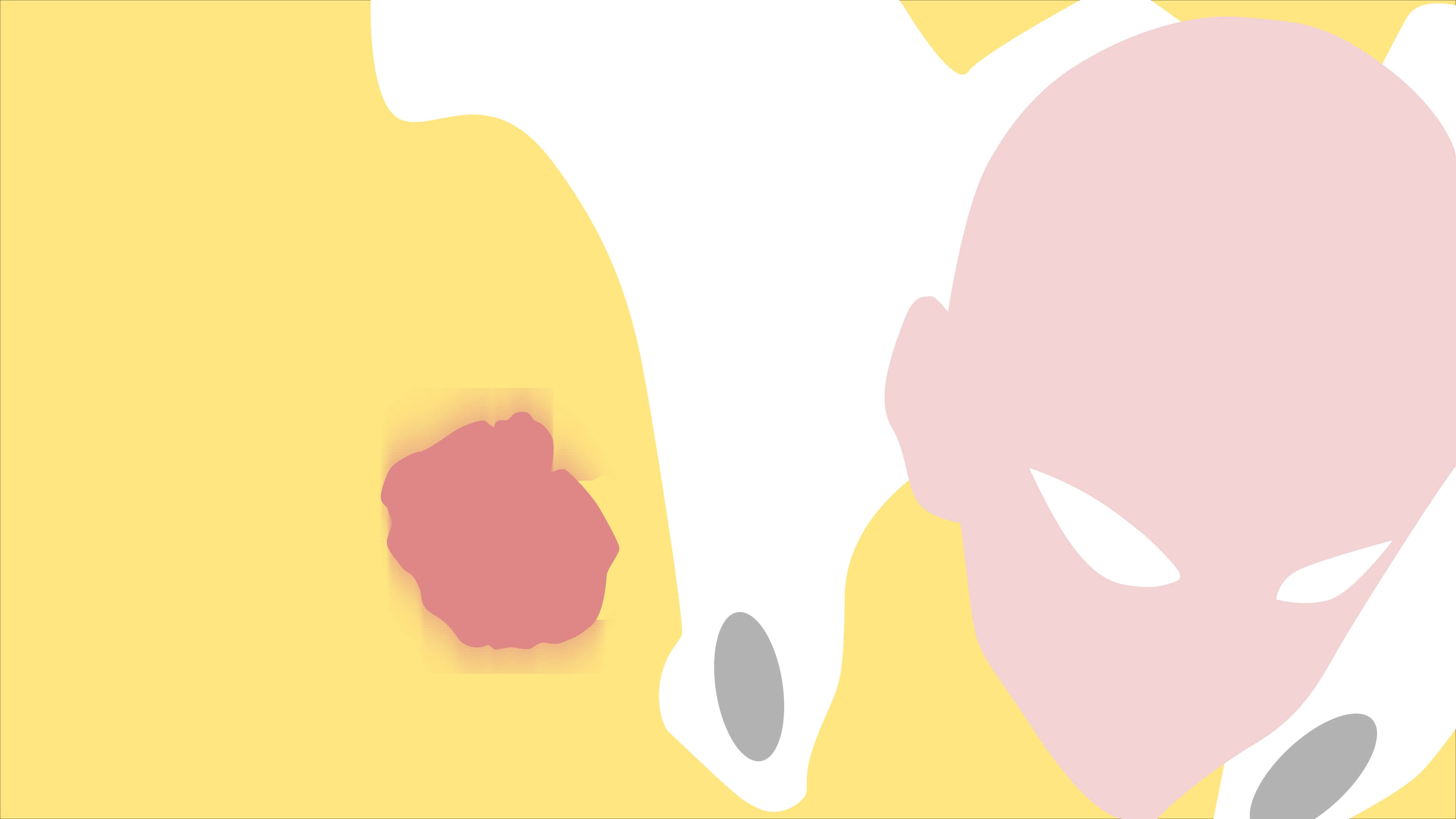 One Punch Man Minimalist 桌布 壁紙 — 一個極簡抽象插圖，描繪一個風格化的粉紅色臉孔，有白色眼睛和灰色耳朵，背景為黃色，帶有粉紅色斑塊。