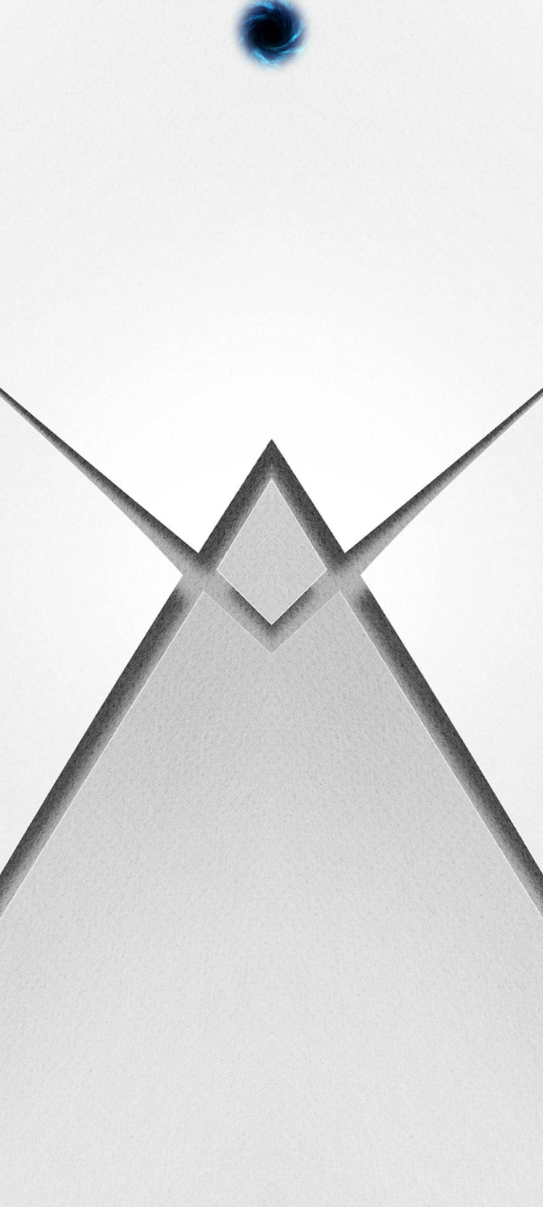 Shapes 桌布 壁紙 — 一個極簡抽象構圖，由相交的灰色線條在白色背景上形成菱形，頂部有一個藍色小漩渦。