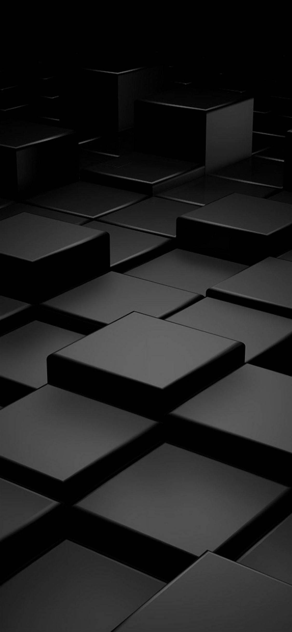 3D 桌布 壁紙 — 一個極簡抽象構圖，由霧面黑色立方體以幾何圖案排列，帶有柔和陰影。