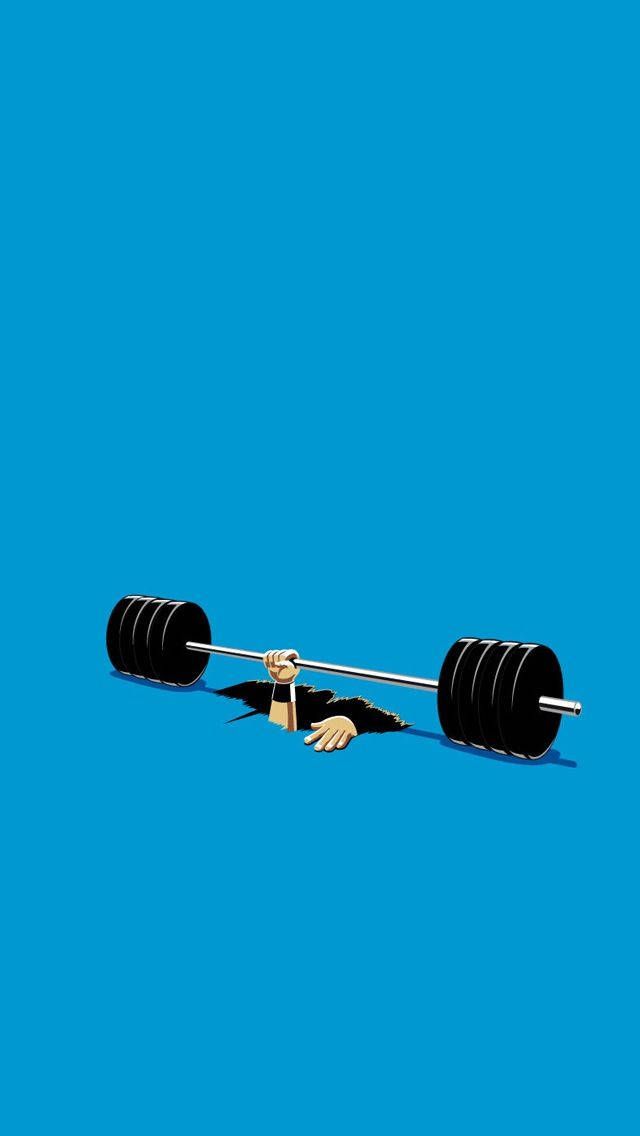 Exercise 桌布 壁紙 — 一個極簡插圖，描繪一個人從藍色背景中出現，舉起黑色槓鈴。
