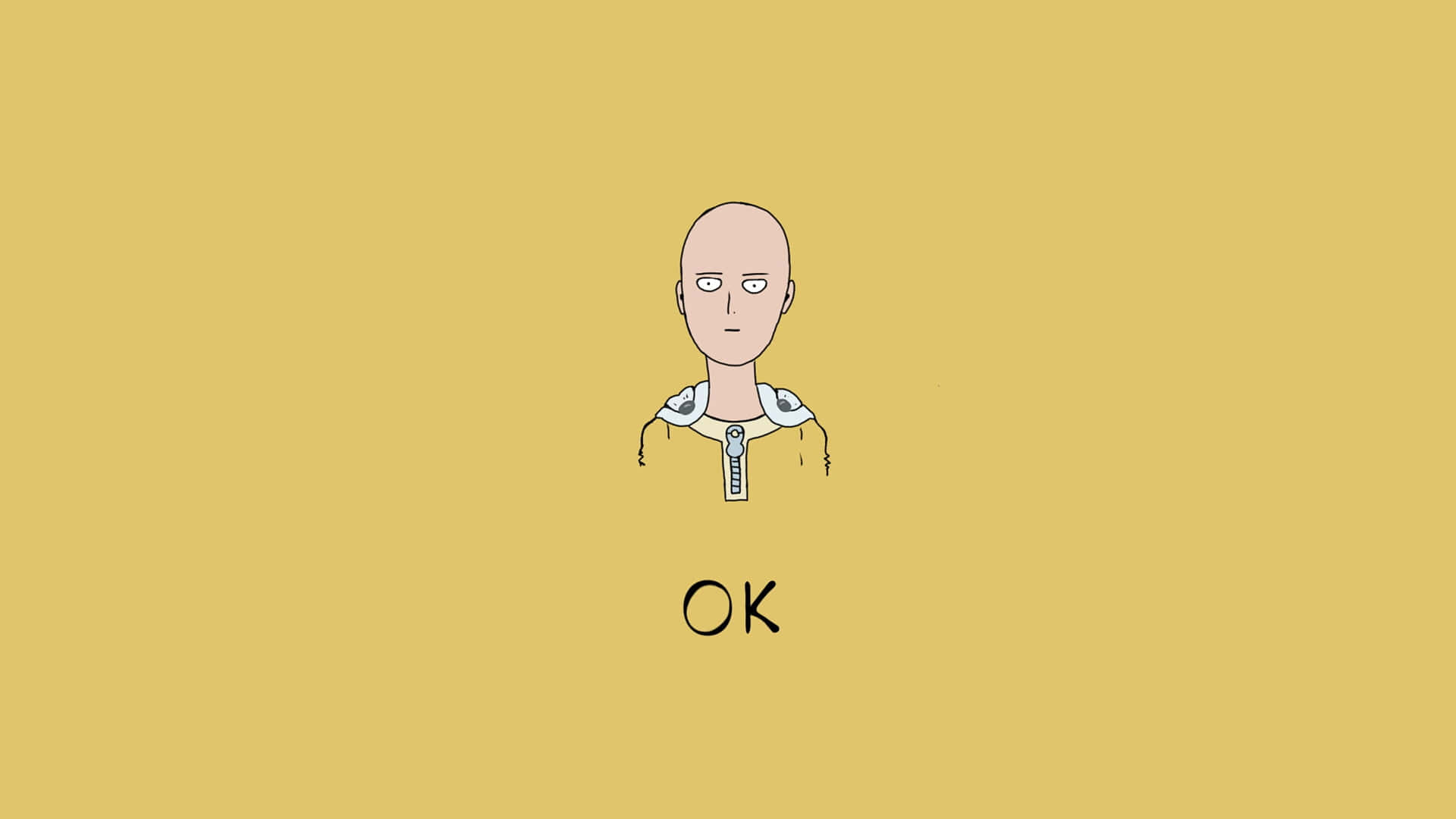 禿頭動漫角色在黃色背景上面無表情，帶有文字 OK。 — 一拳超人 GIF 壁紙
