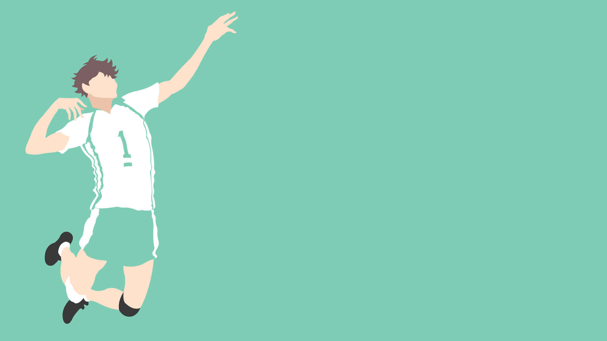 Aoba Johsai 桌布 壁紙 — 一個極簡插圖，描繪一名男性排球運動員在半空中扣球，背景為純青色。