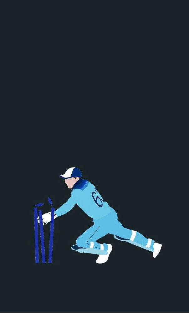 England Cricket 桌布 壁紙 — 一個極簡插圖，描繪一名穿著藍色裝備的板球守門員在深色背景前飛身接球。