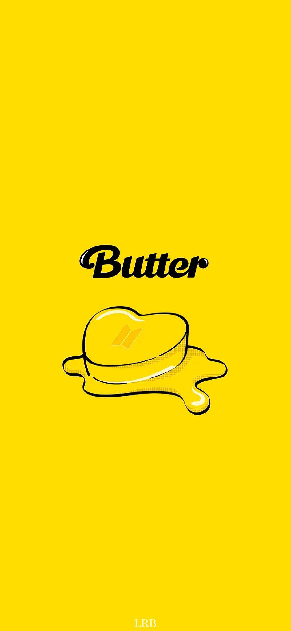 Butter 桌布 壁紙 — 一個極簡插圖，描繪融化的奶油，並在鮮黃色背景上用粗體字寫著「Butter」。